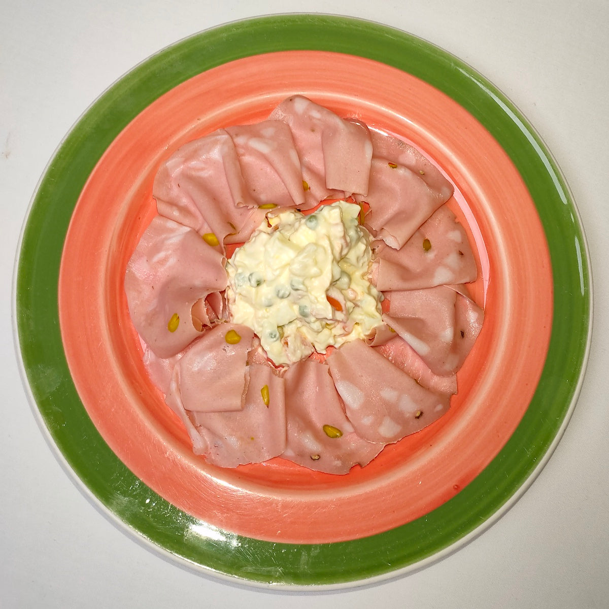 Home-made Russian Salad with Mortadella Ham & Pistachio