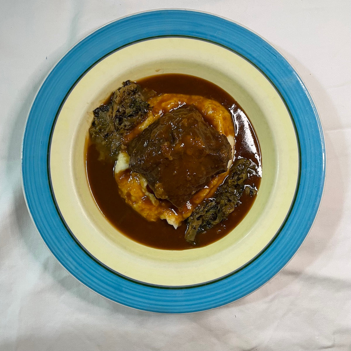 Beef Cheek Stew with Mashed Potato and Savoy Cabbage